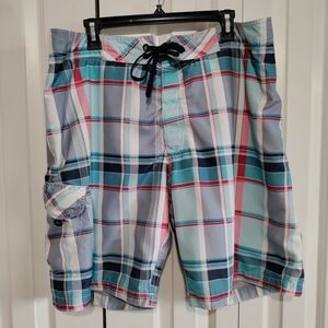 Men blue plaid swimming shorts size XL